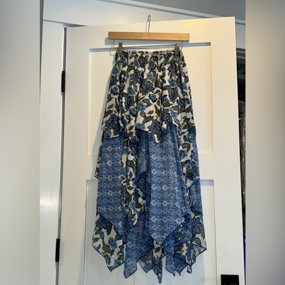 NWT MISA Los Angeles Zoe Tiered Hi Lo Skirt in Flora Azulia and Blue Astra XS - Picture 5 of 12